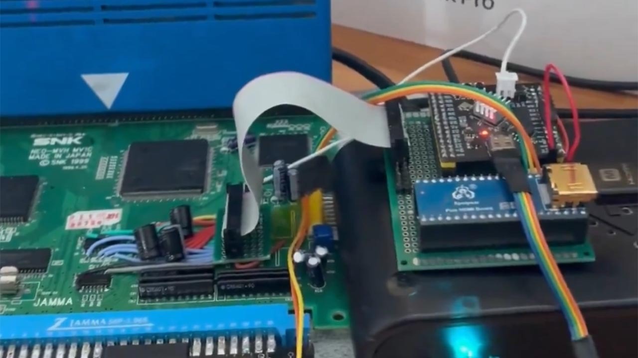 A Neo Geo hardware mod setup connected to a modern display