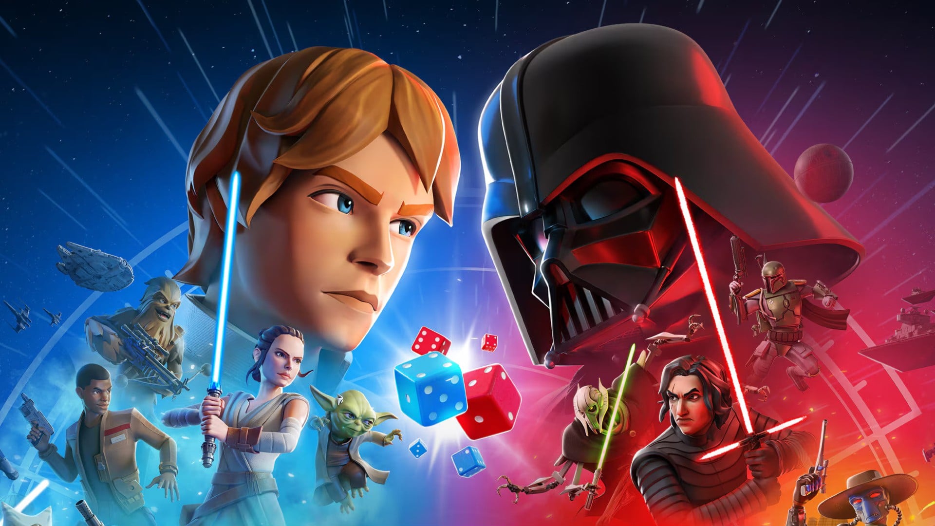 Monopoly: Star Wars Heroes vs. Villains key art showing a galactic board game showdown