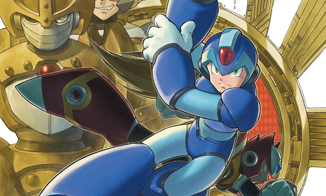 Mega Man Xtreme artwork showing Mega Man in blue armor