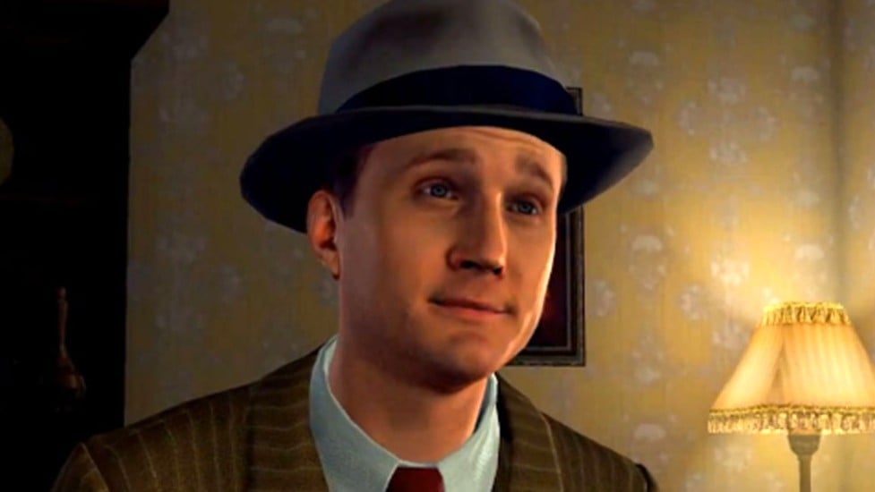 Cole Phelps from L.A. Noire standing in a 1940s crime scene setting