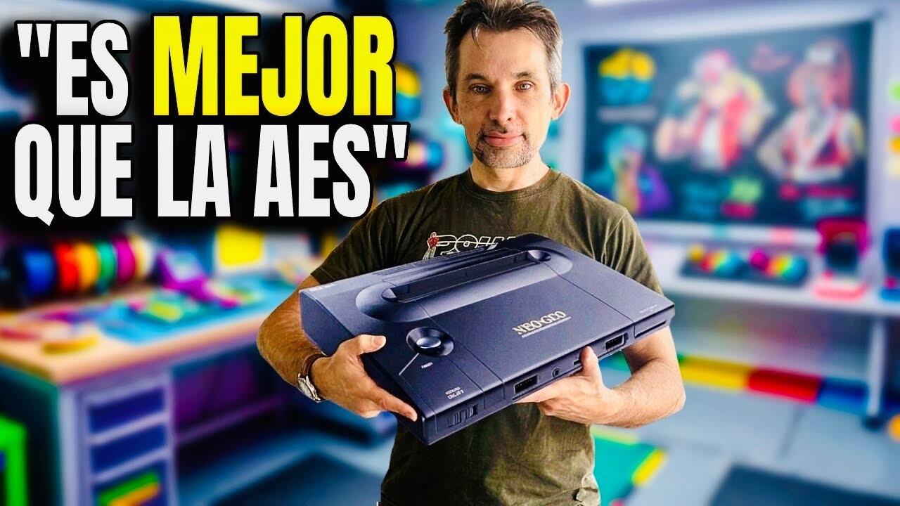 Neo Geo AES+ console details with a retro gaming setup
