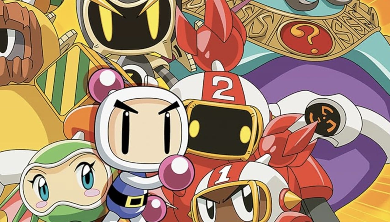 Bomberman Online artwork showing Bomberman characters from the Dreamcast era