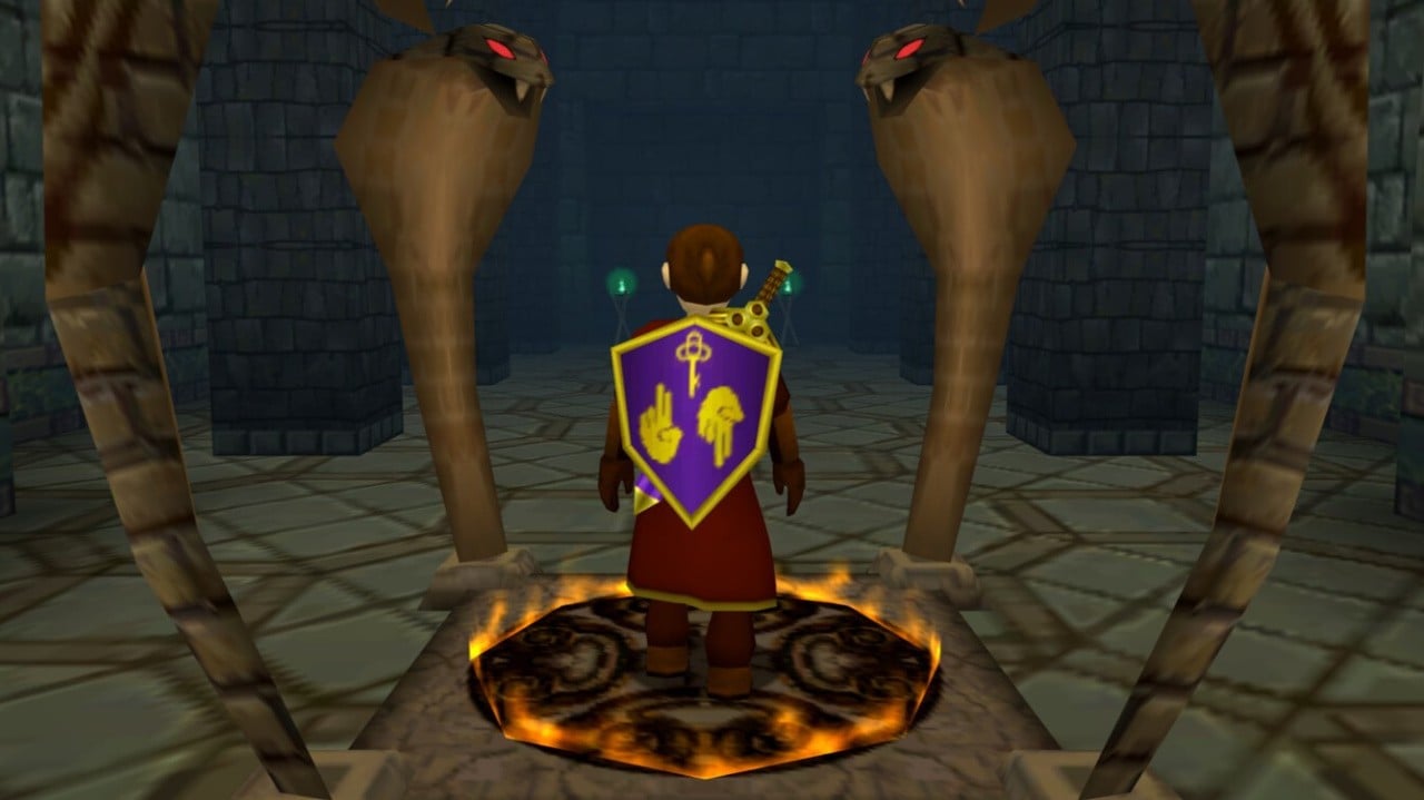 Temple Maker 64 showing a chunky N64-style 3D dungeon scene.