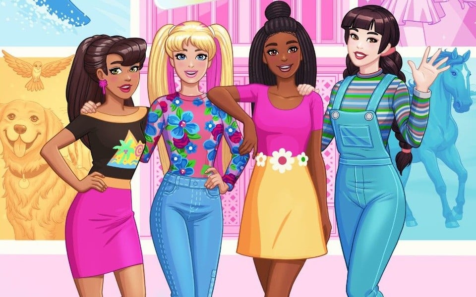 Barbie Rewind key art showing Barbie-themed retro game collection artwork