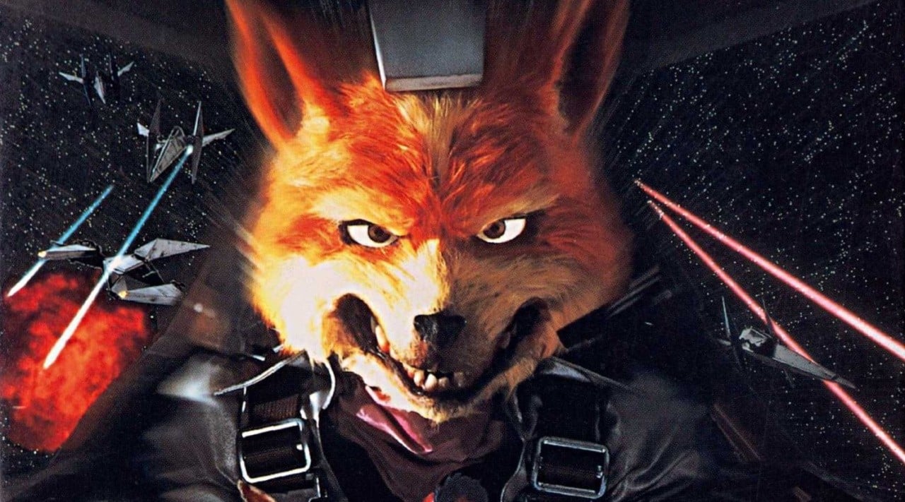 A retro Nintendo Star Fox display featuring puppet-style characters from the early 1990s marketing campaign