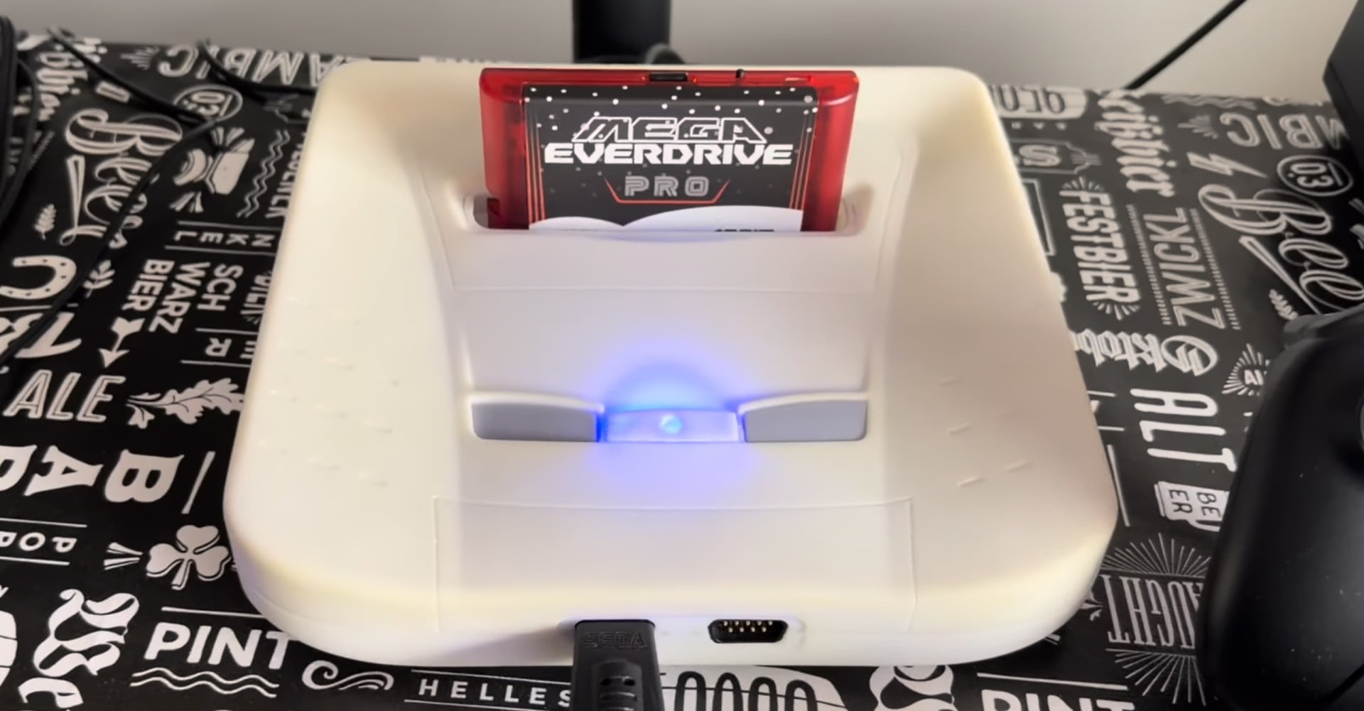 GF1 Neptune console hardware shown as a modern FPGA tribute to Sega's unreleased Neptune concept