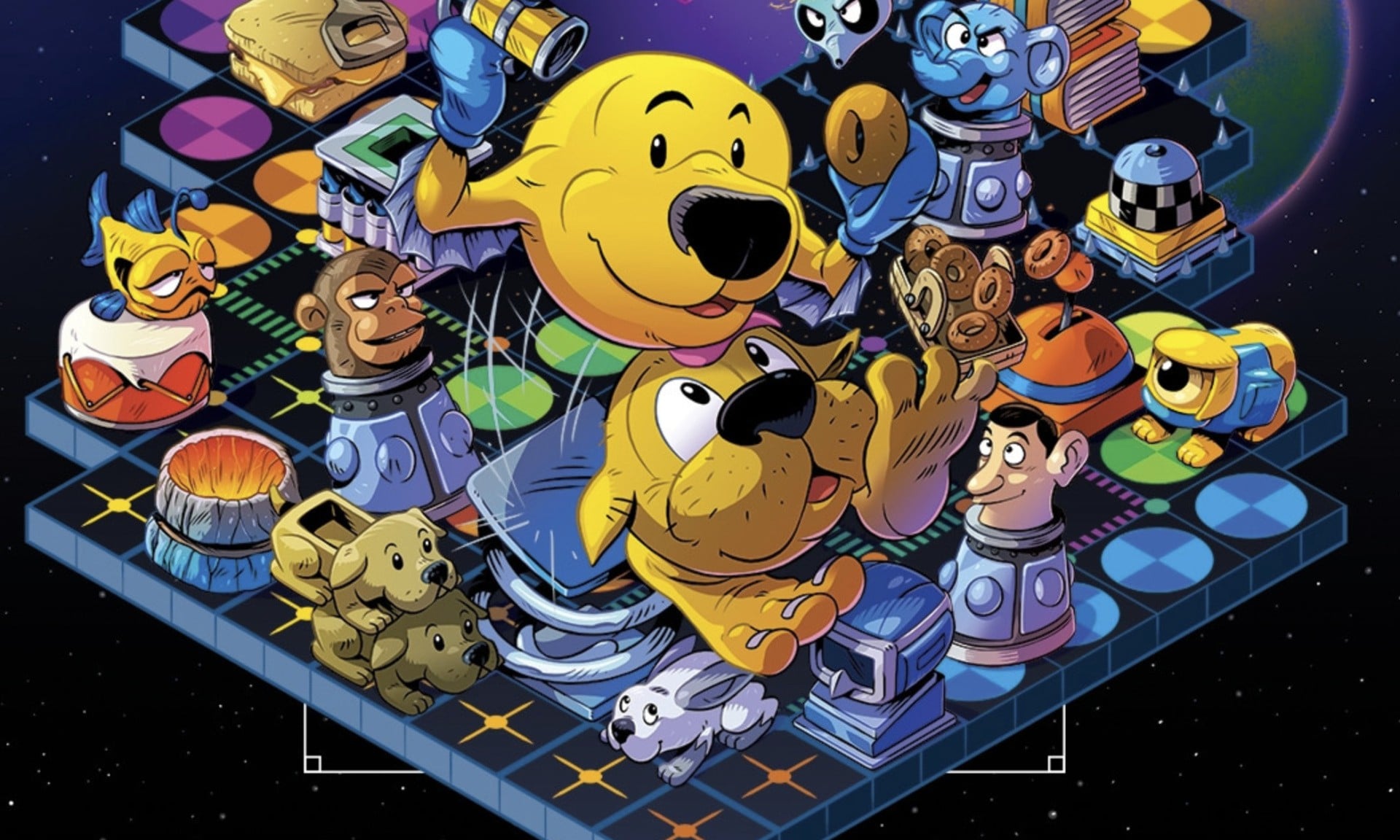 Retro-style artwork for Return to Blacktooth featuring Head Over Heels characters in an isometric adventure setting.