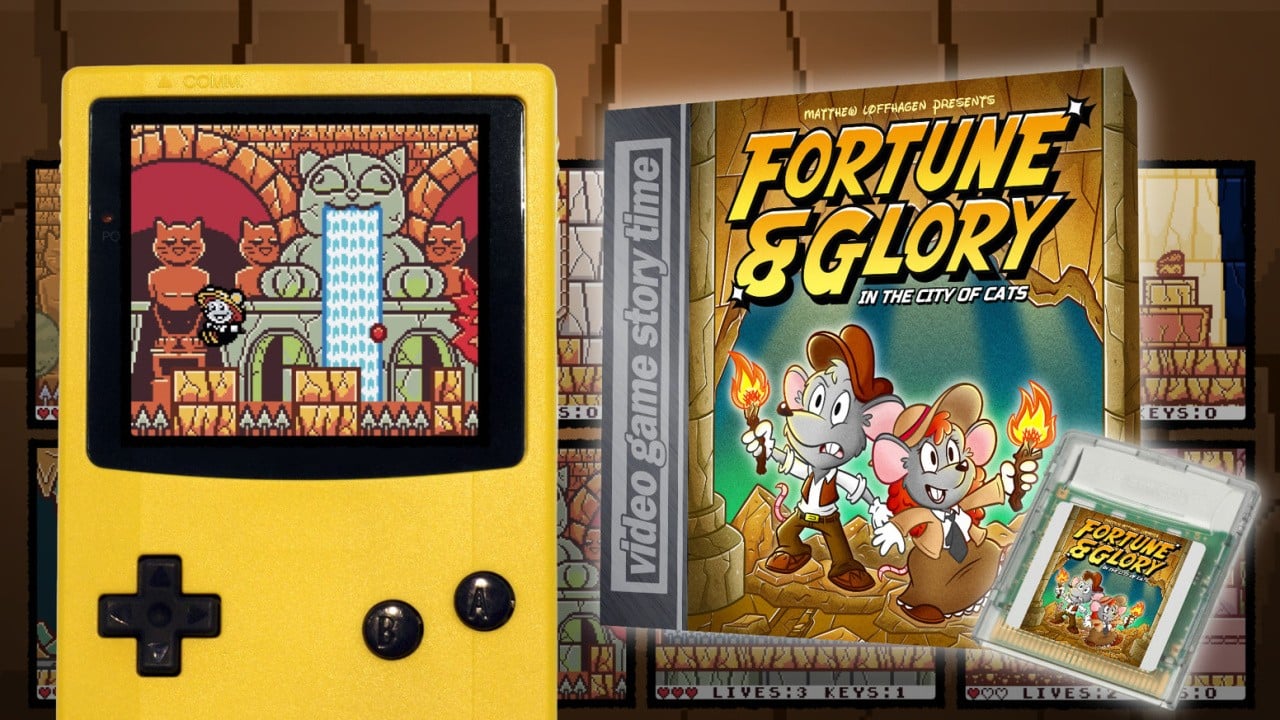 Pixel art style treasure-hunting mice exploring an ancient city on Game Boy Color