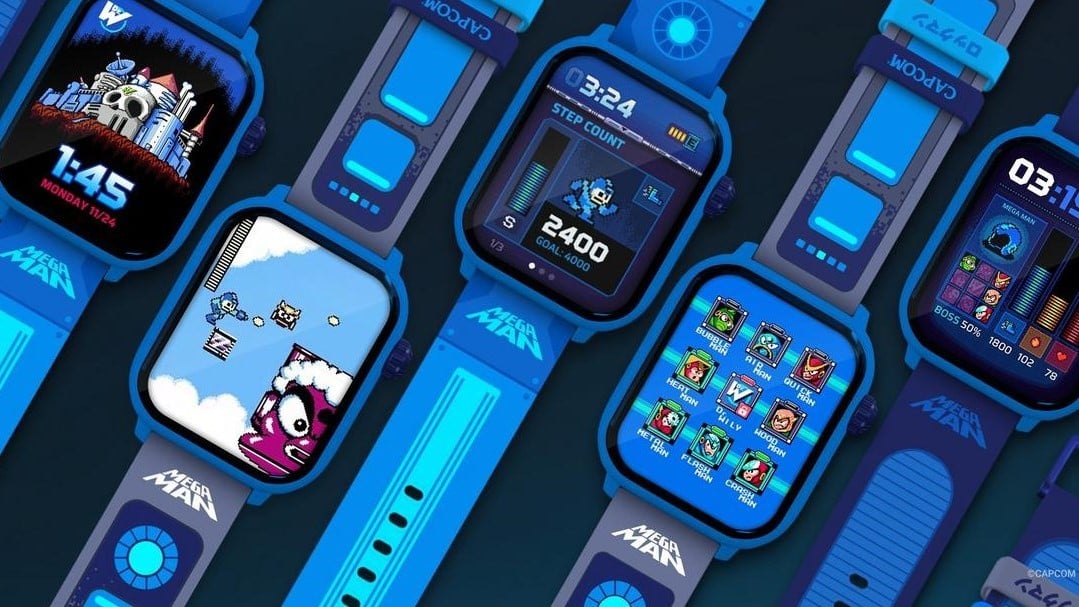 Mega Man themed digital watch showing a wrist-sized version of Mega Man 2