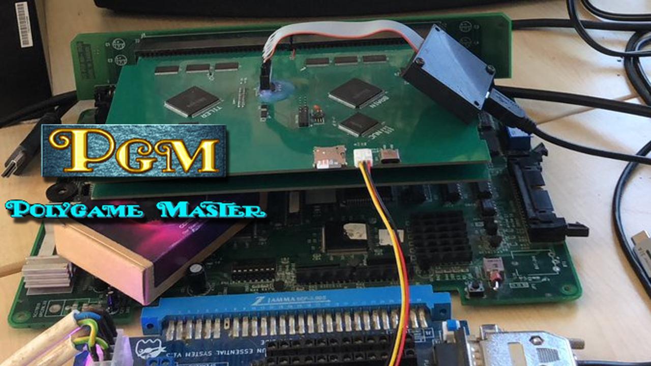 IGS PolyGame Master hardware with a ROM cart concept in a retro arcade setup