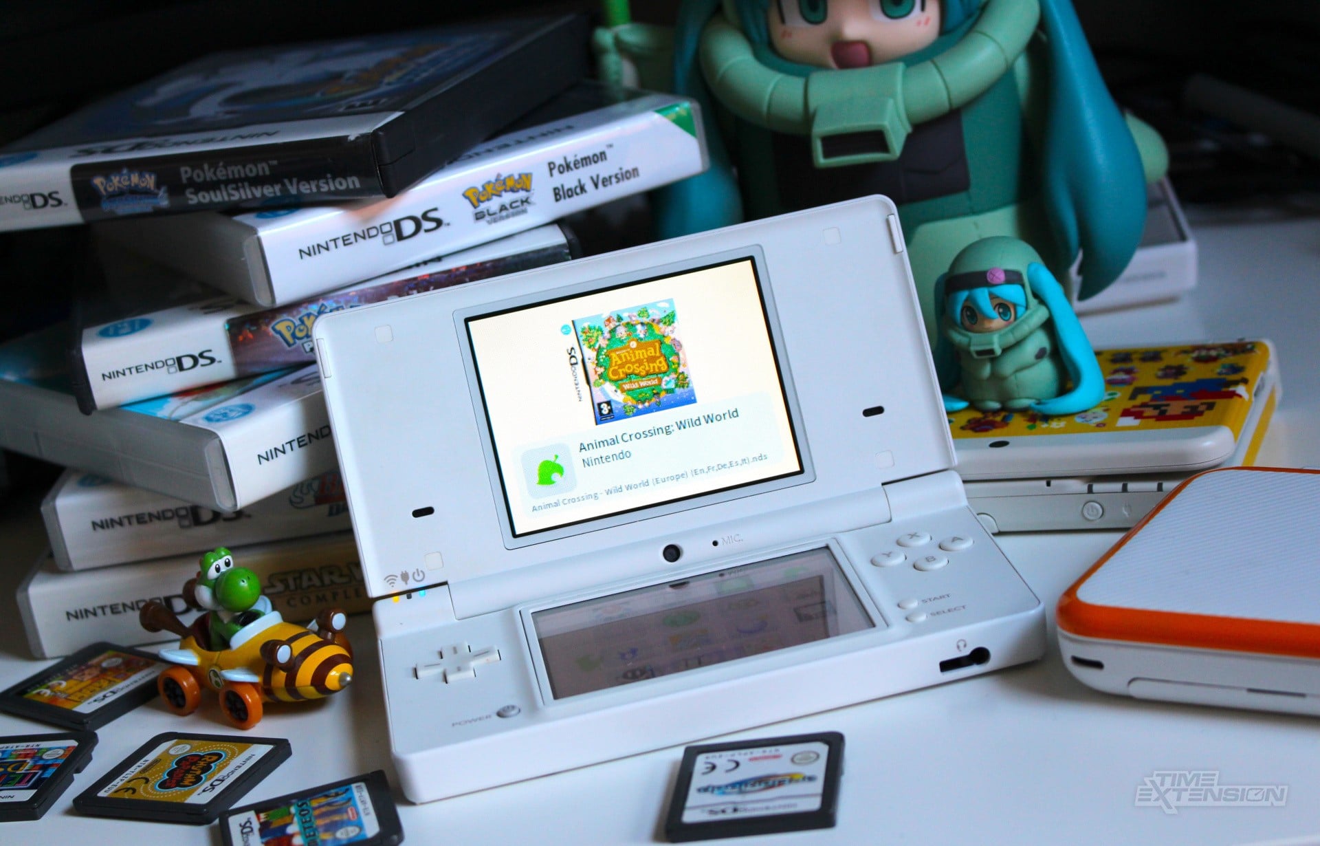 A DSpico flash cart for Nintendo DS hardware shown as a small retro handheld accessory.