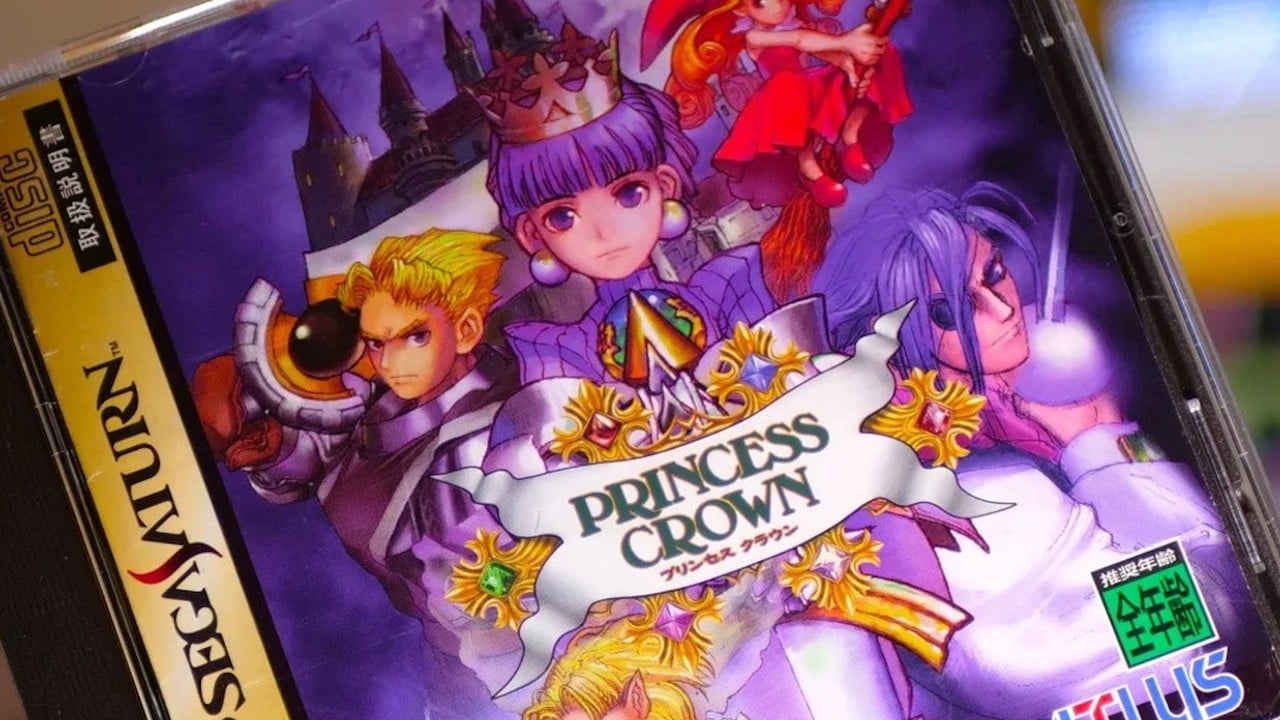 Gradriel from Princess Crown standing in a colorful 2D fantasy scene on Sega Saturn