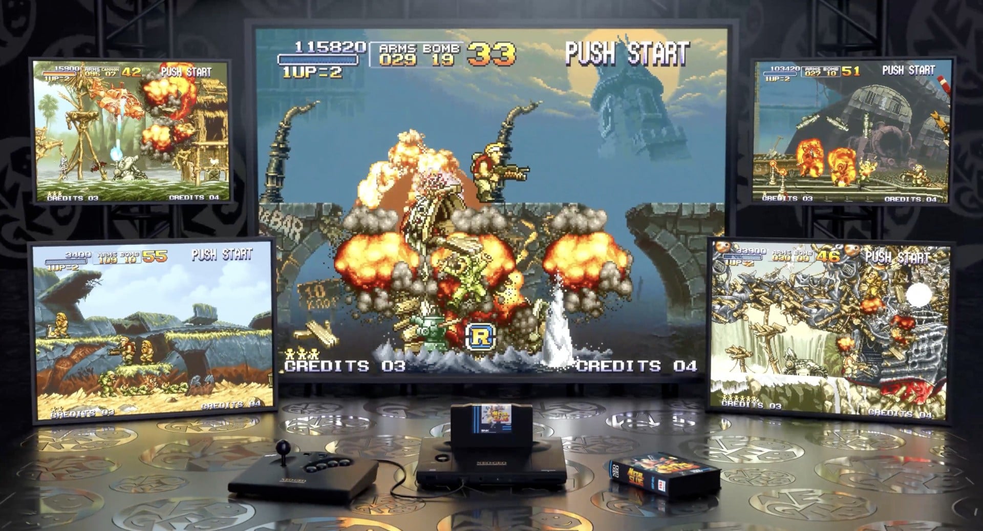 Neo Geo AES+ console and controller shown as retro gaming hardware